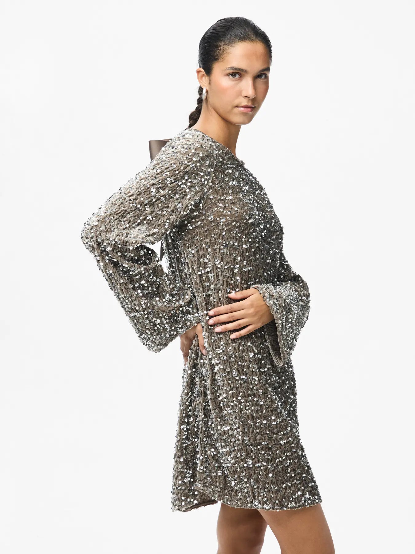 PCKAM LS DEEP BACK BOW DRESS