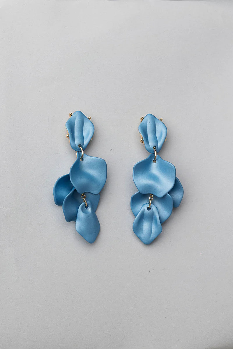 Leaf Earrings Denim Pearl 4 leaves art 629