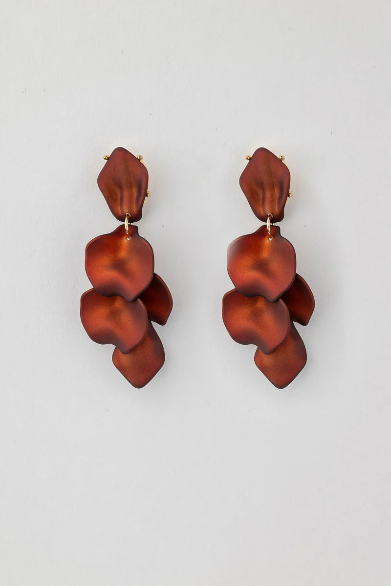Leaf Earrings Metallic Brown