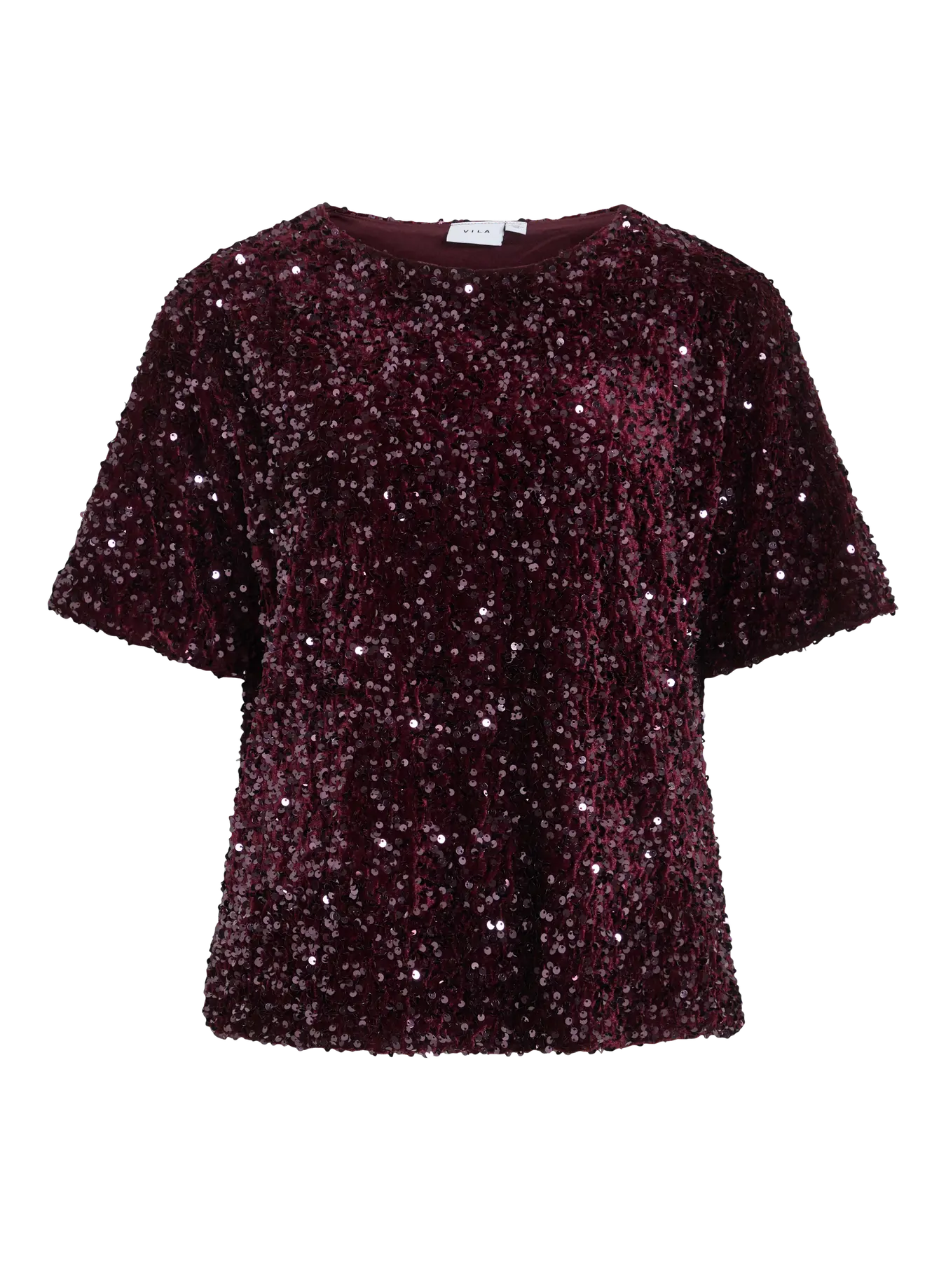 VIFAITH O-NECK S/S SEQUIN TOP
