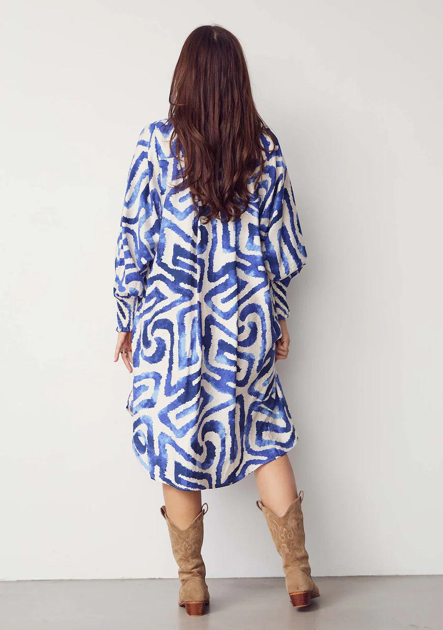 Ane Printed Dress - Blue Graphical