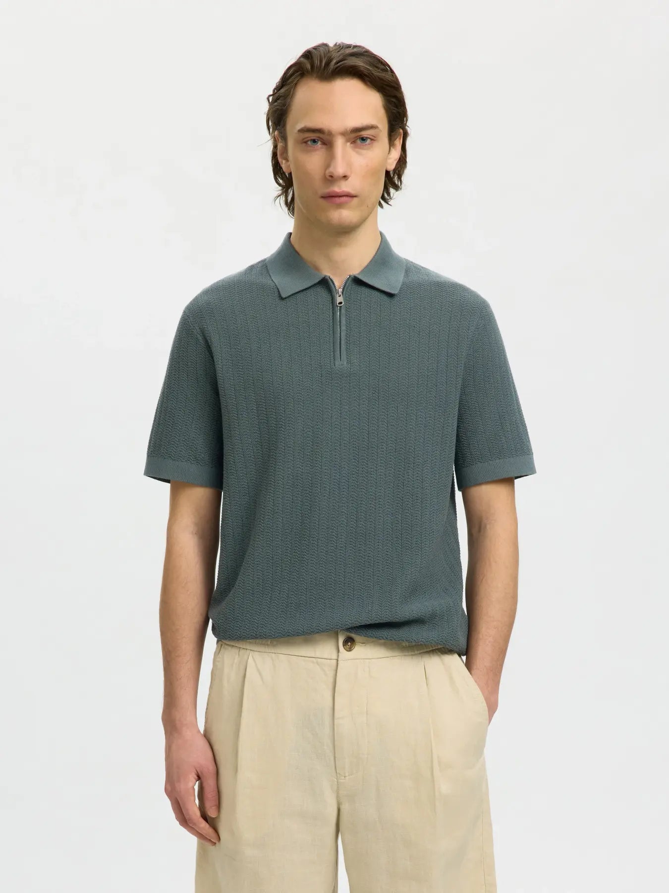 SLMCRAN SS KNIT STRUCTURE ZIP POLO