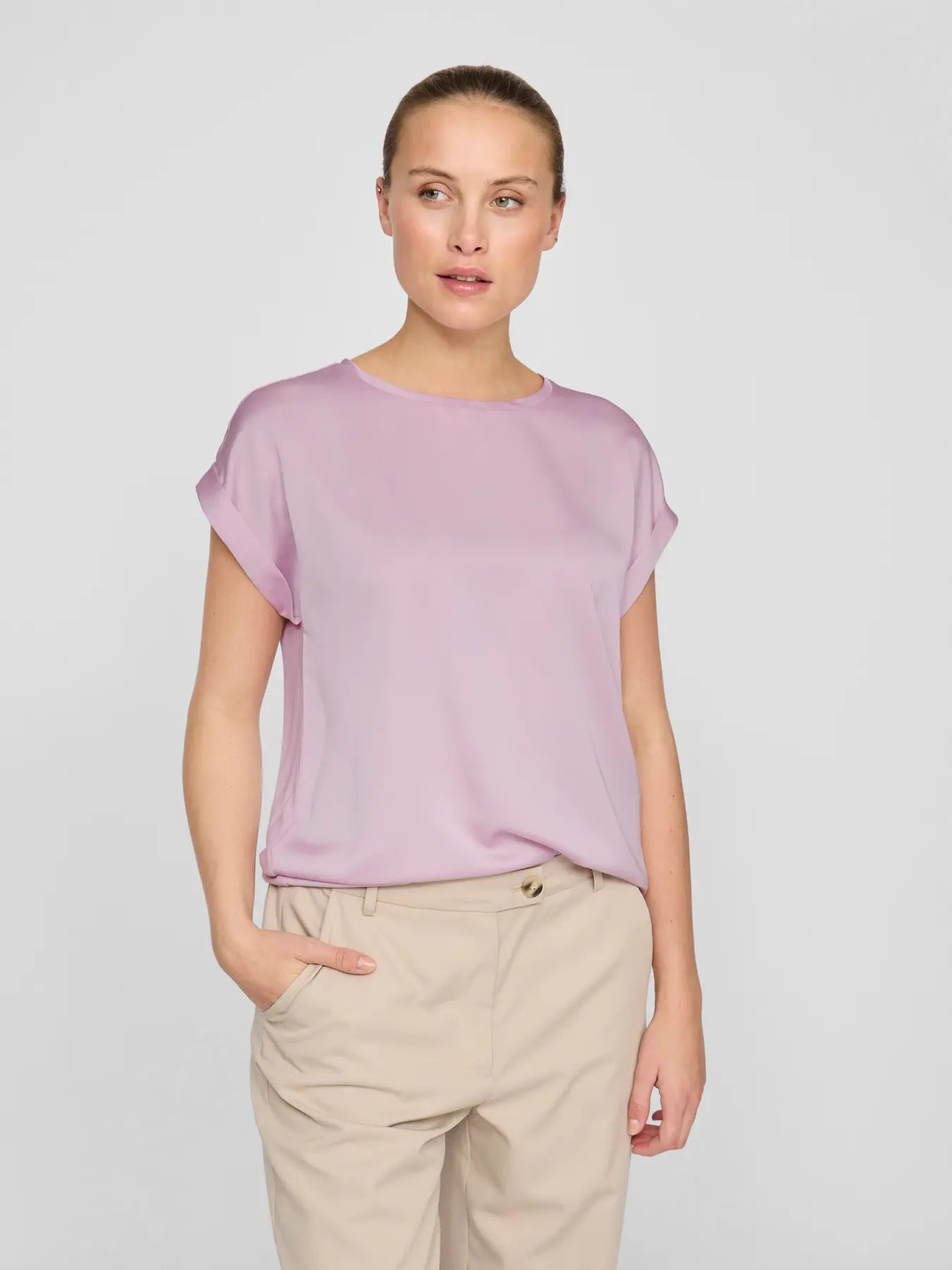 VIELLETTE S/S SATIN TOP