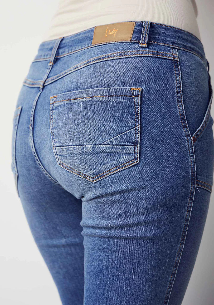 Como Long Flare Jeans - Mid Denim