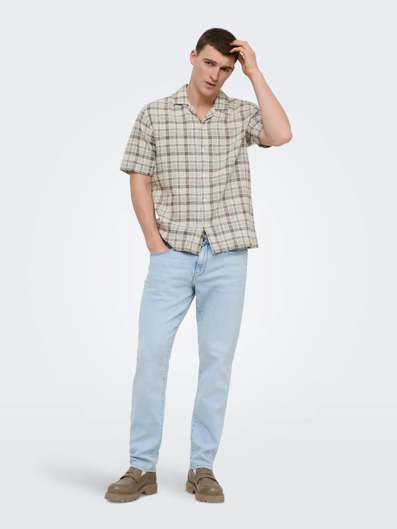 ONSCAIDEN LIFE CHECK LINEN BLEND