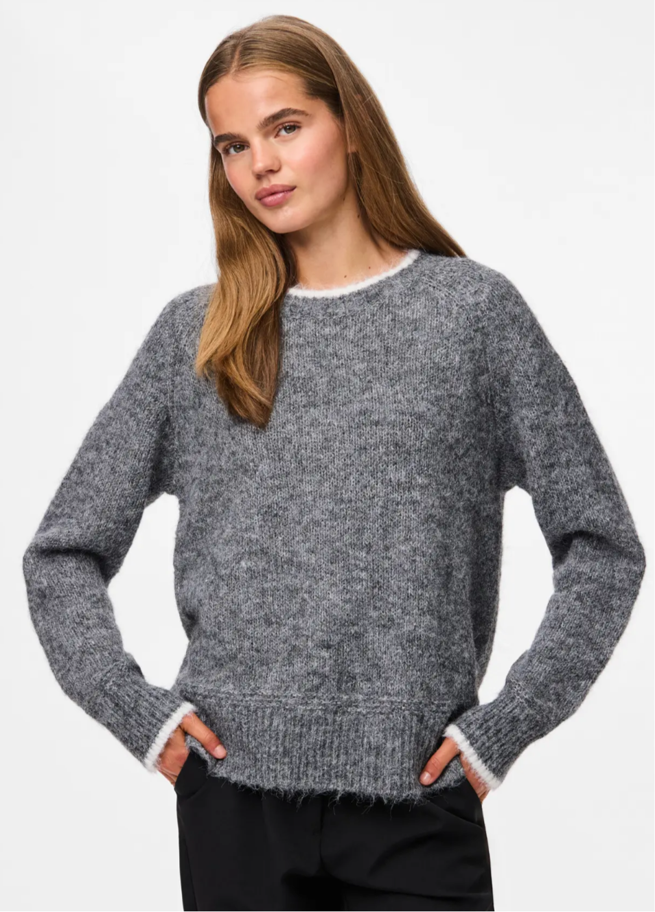 PCIVY LS O-NECK CONTRAST KNIT