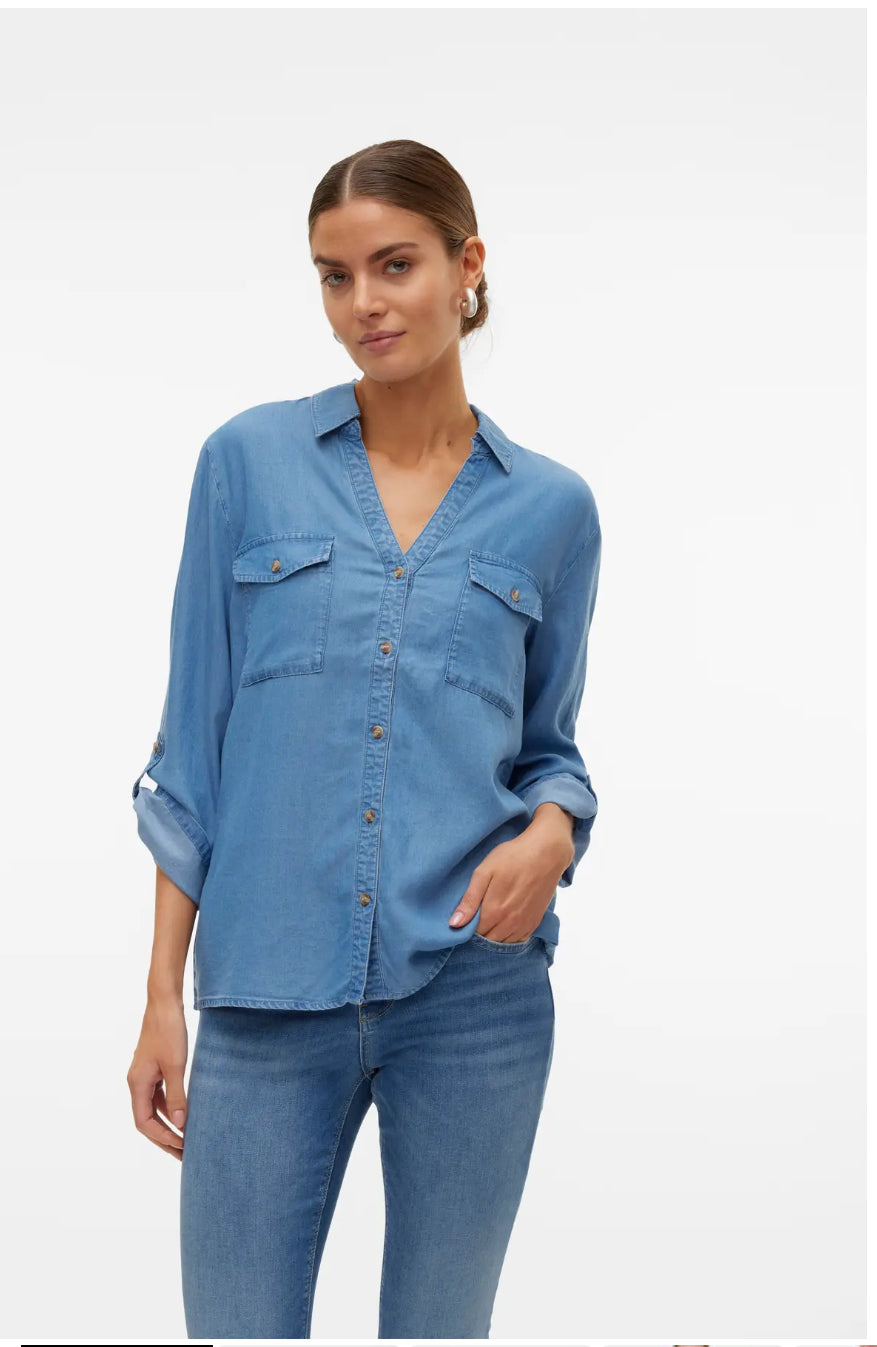 VMBREE 7/8 SLEEVE LOOSE TENCEL SHIRT