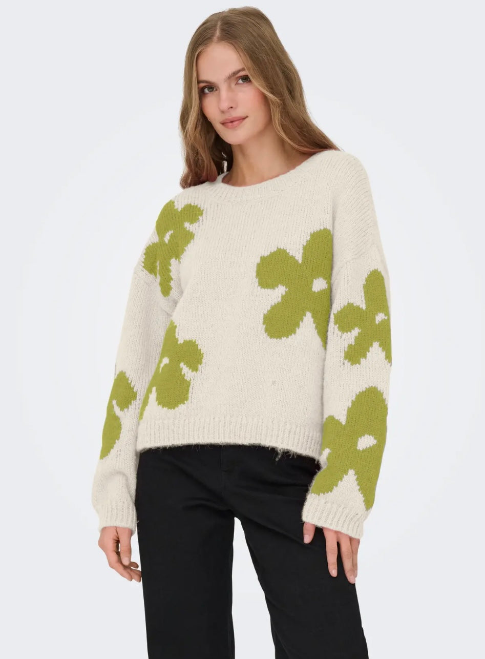 ONLBOOTLE LS FLOWER O-NECK KNT
