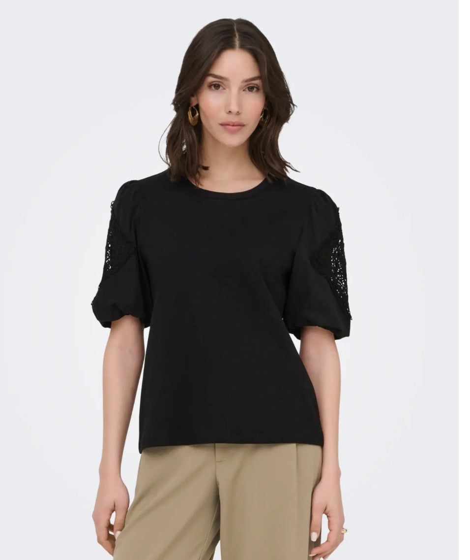 JDYUMA LIFE S/S LACE DETAIL TOP JRS