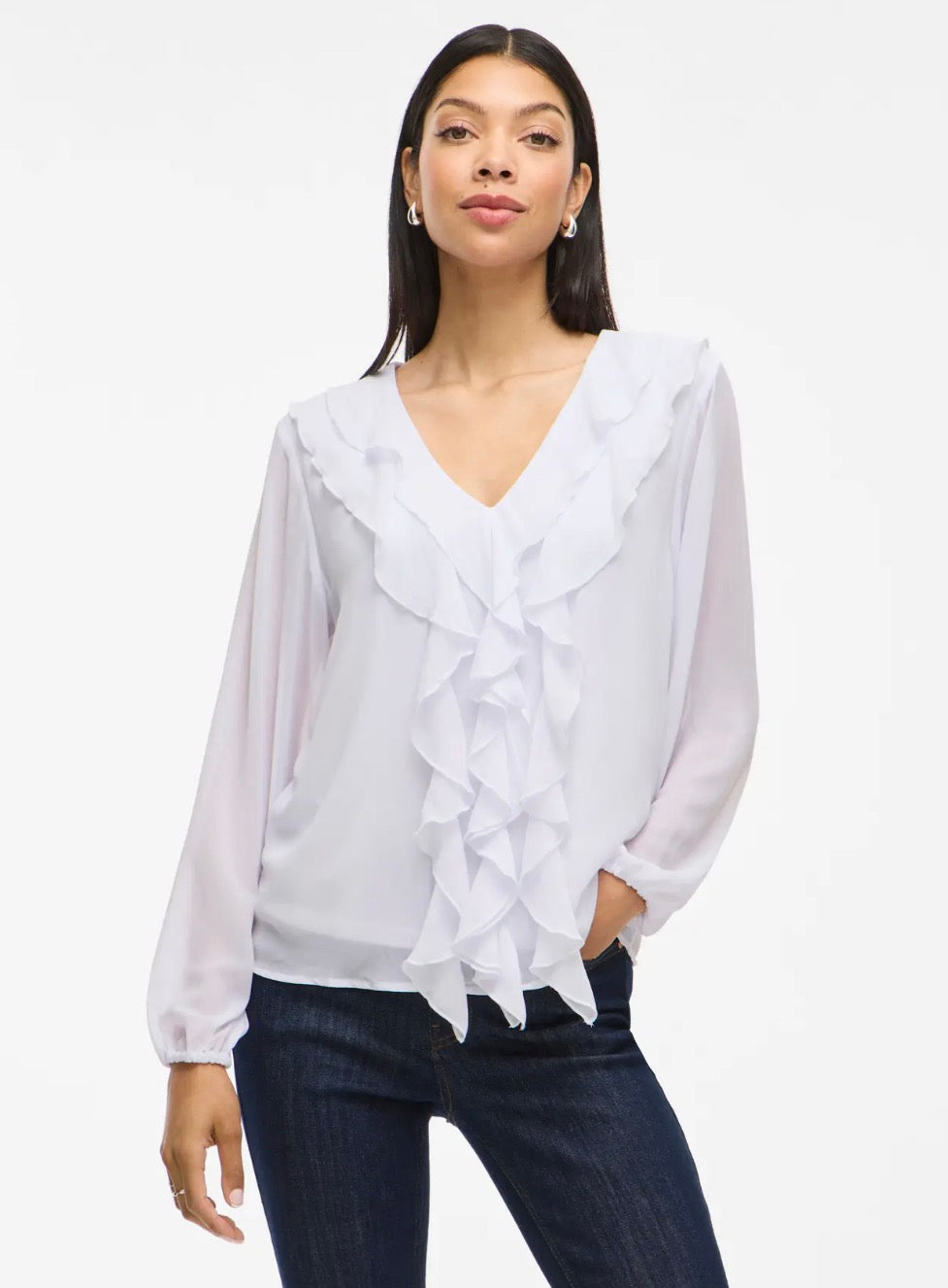 VIANE V-NECK FRILL TOP
