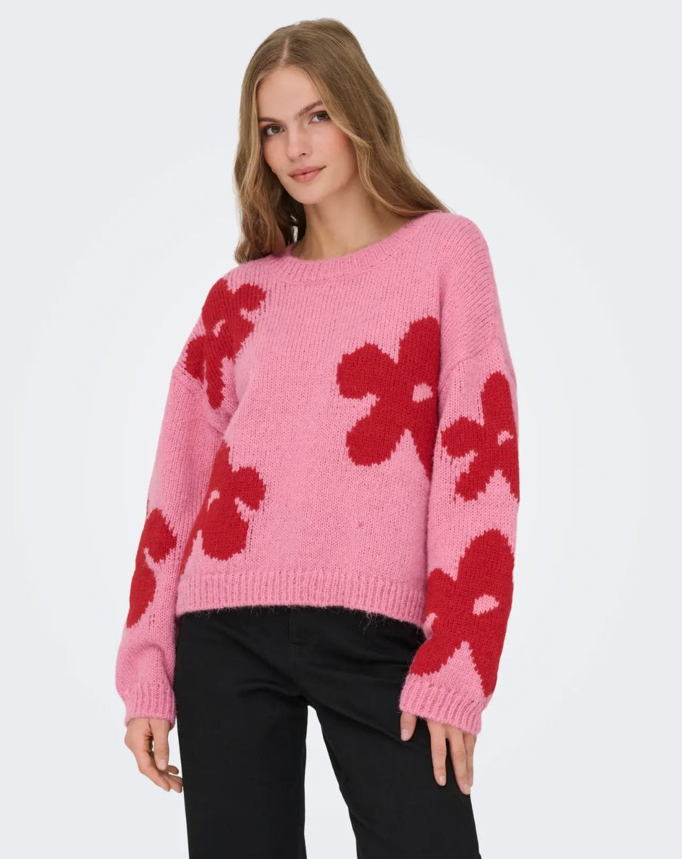 ONLBOOTLE LS FLOWER O-NECK KNT