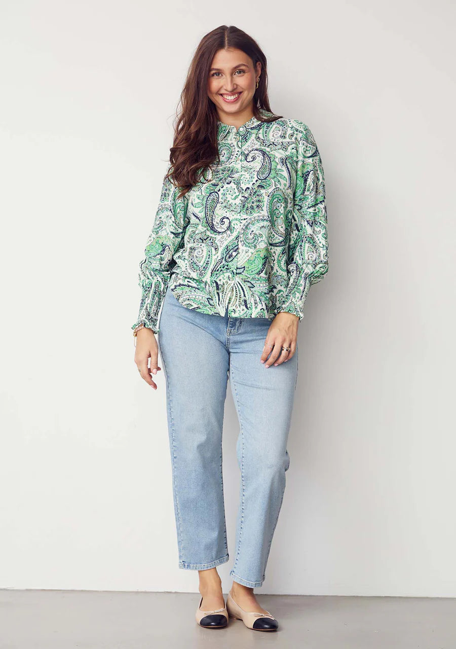 Gyta Smock Blouse - Green Paisley