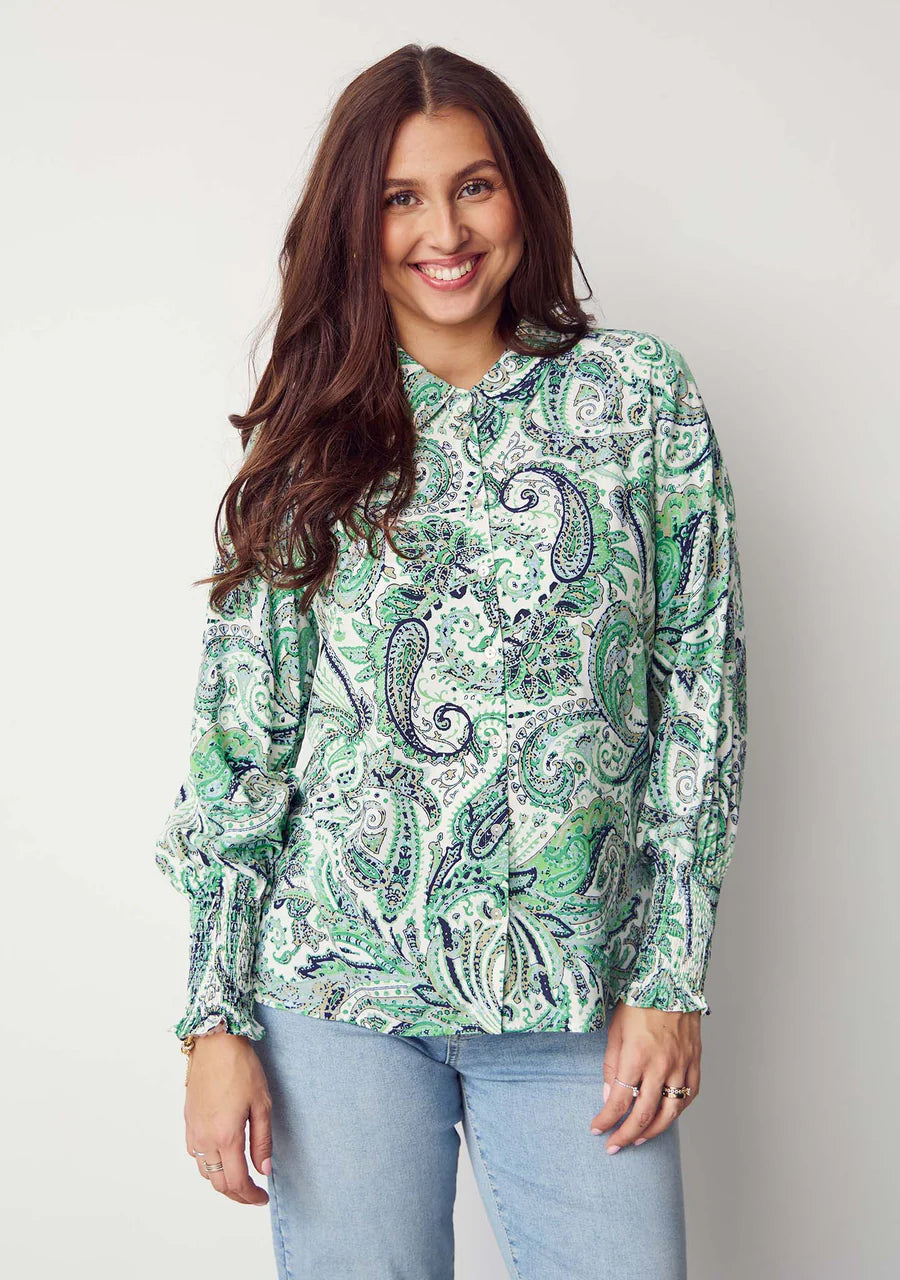 Gyta Smock Blouse - Green Paisley