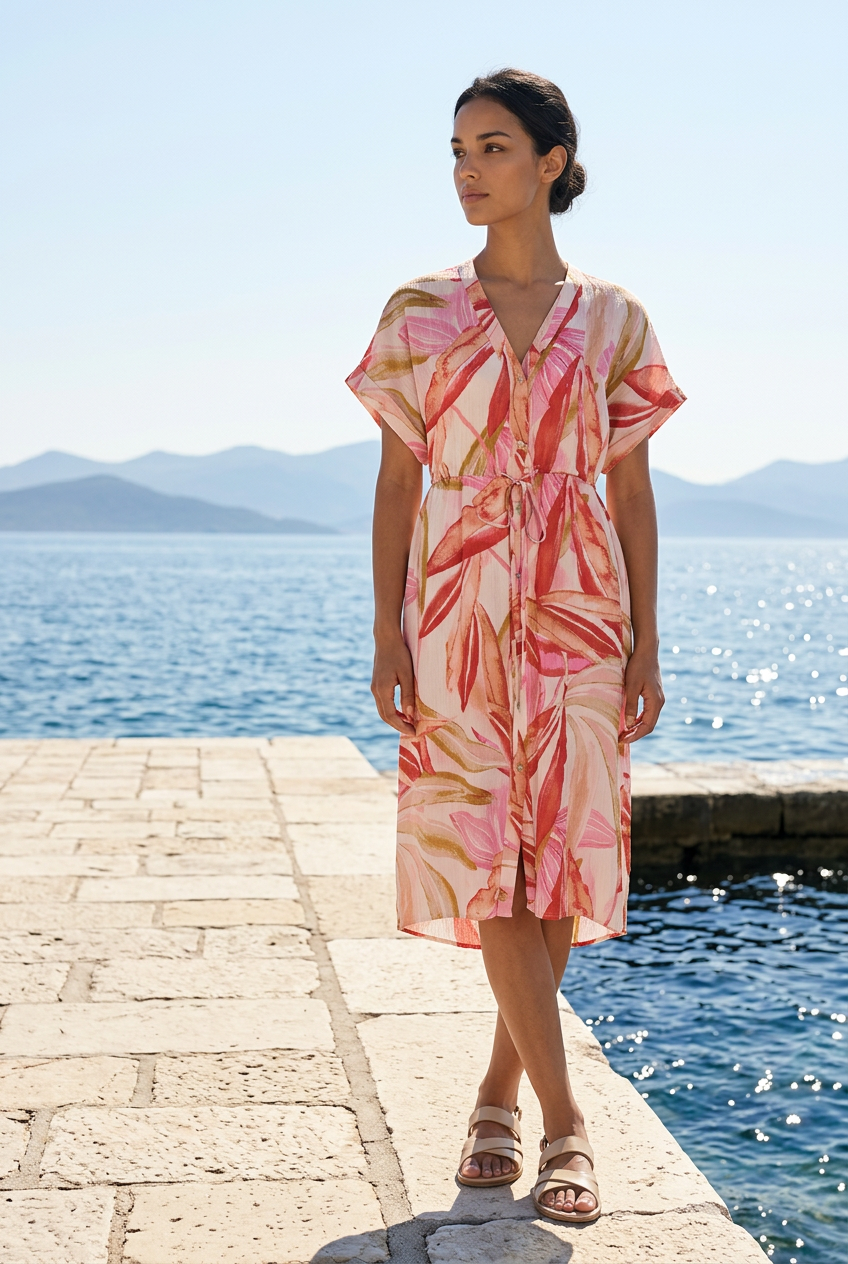 VILIMIA PRI V-NECK S/S MIDI DRESS