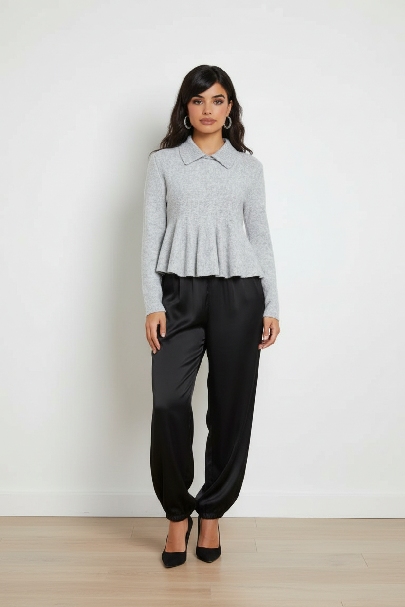 ONLSOFIA LS POLO COLLAR PEPLUM EX KNT