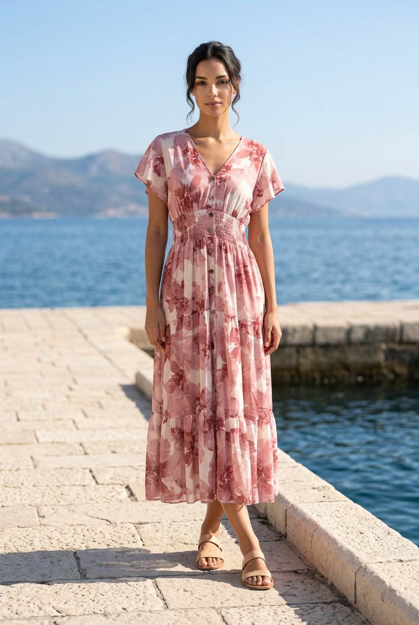 Flower dress Caramell rosa