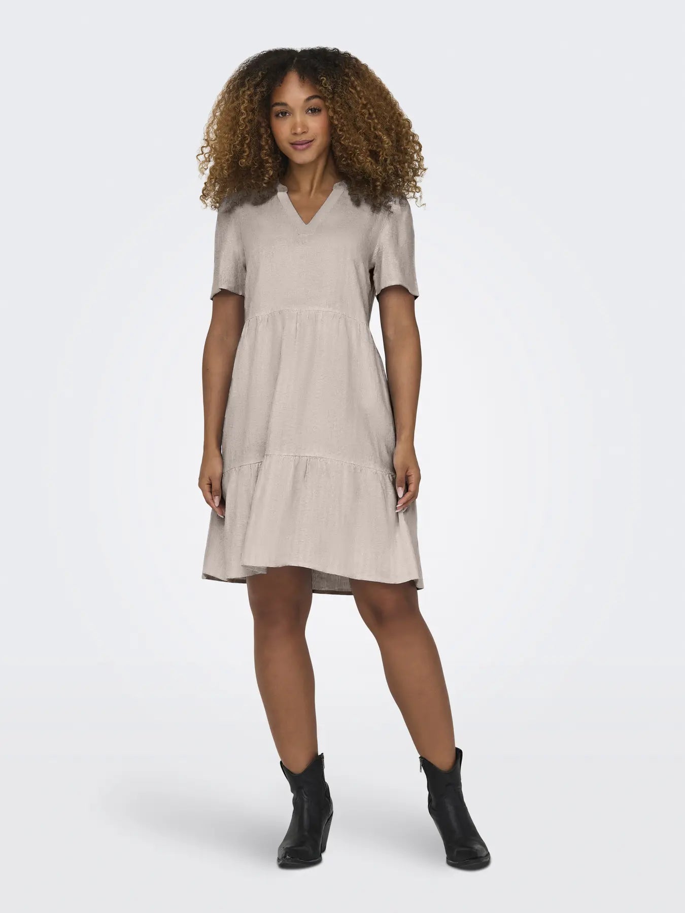 ONLTIRI-CARO S/S V-NECK LIN DRESS