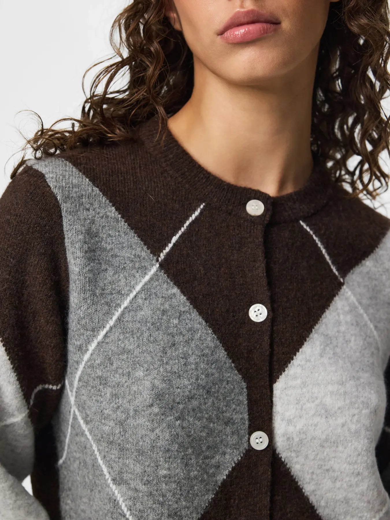 PCSALLY LS KNIT CHECK CARDIGAN