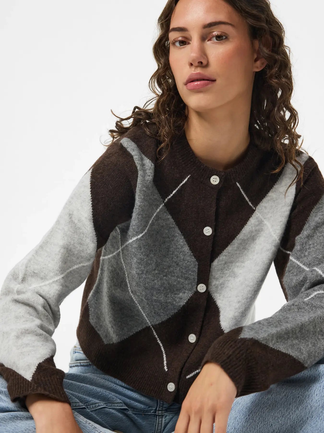 PCSALLY LS KNIT CHECK CARDIGAN
