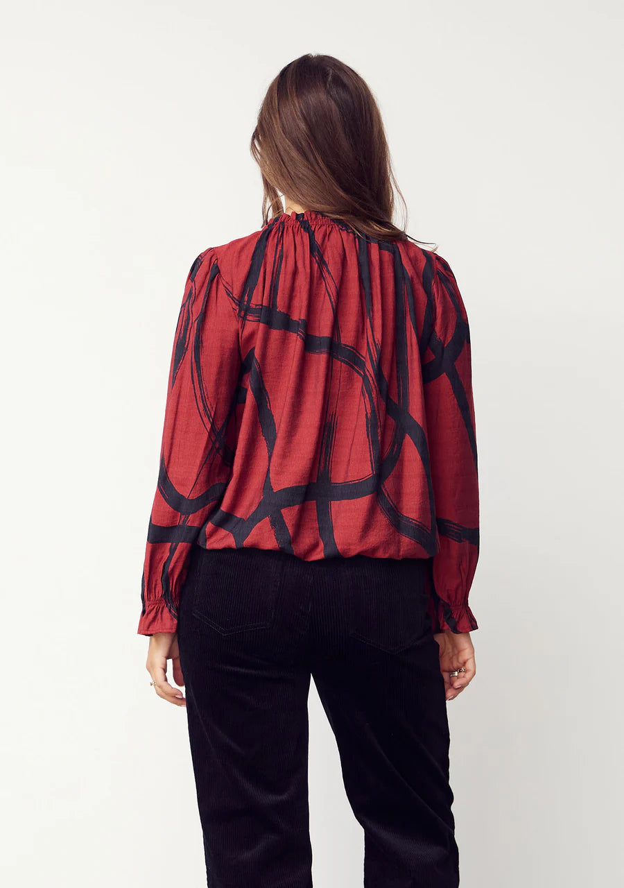 Tanna Printed Blouse - Black On Red