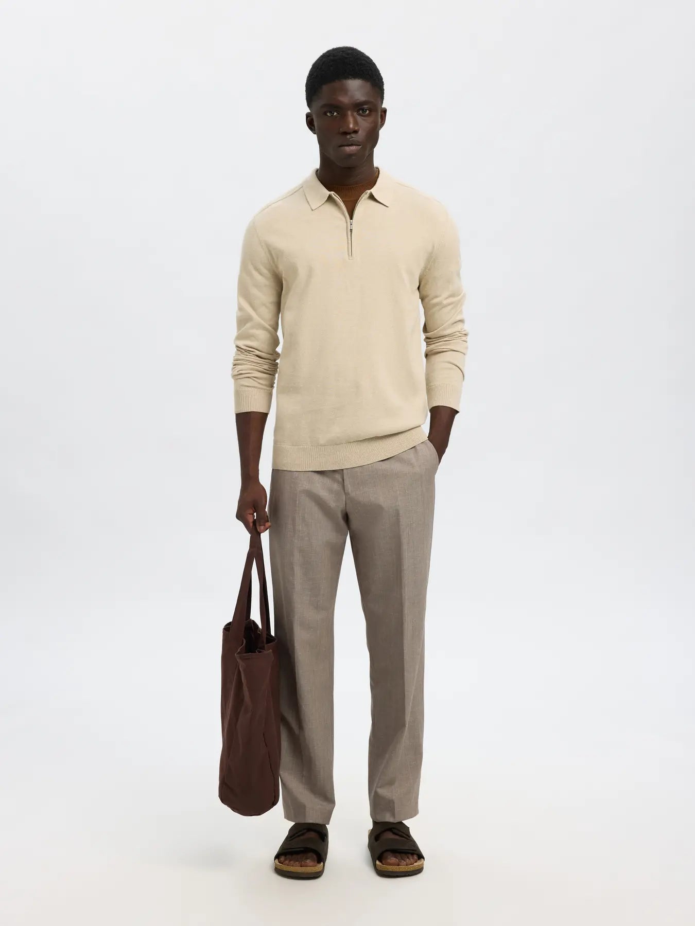 SLHBERG LS HALF ZIP POLO