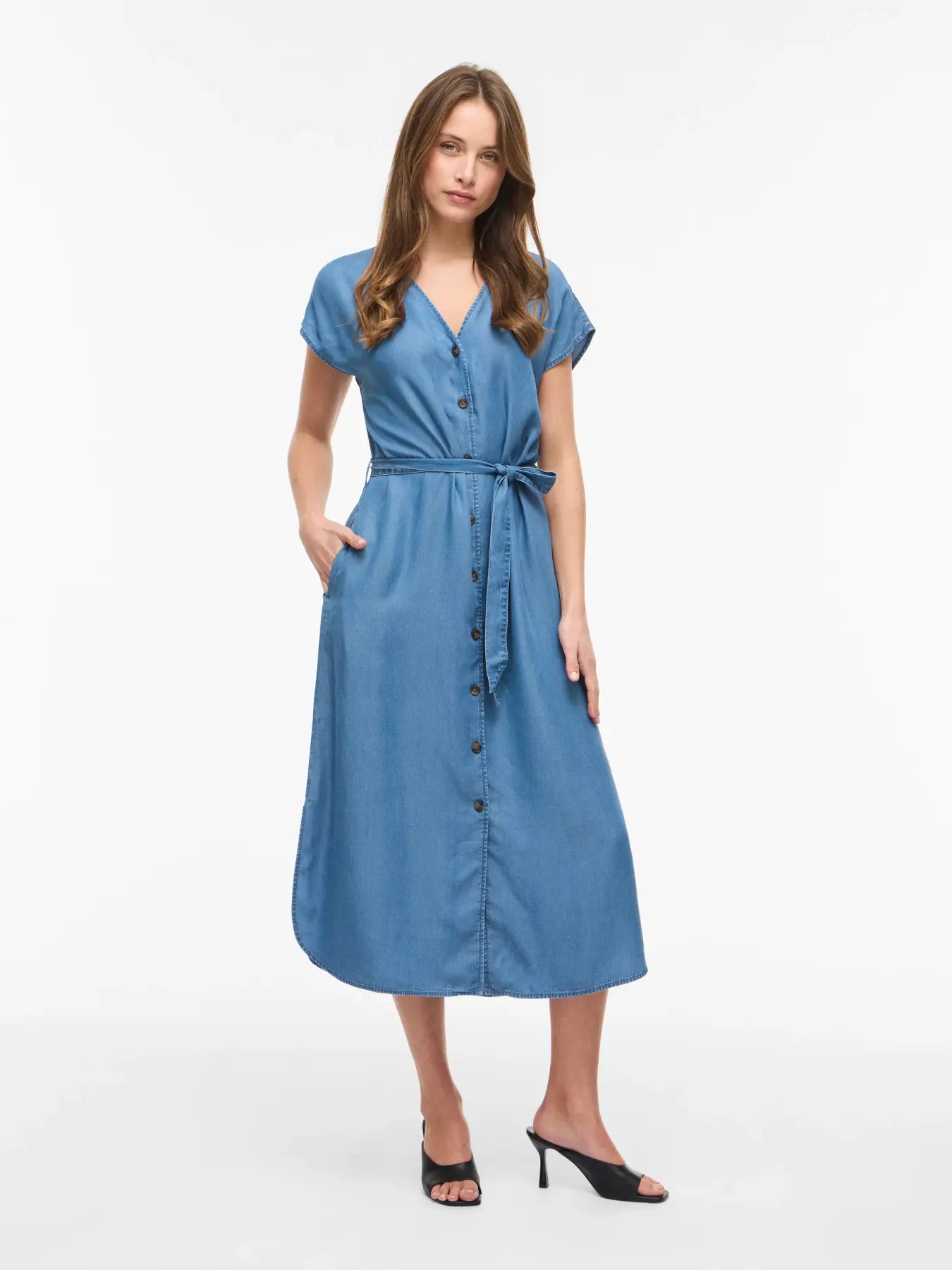 VIMAIA V-NECK BAT SLEEVE KAFTAN DRESS