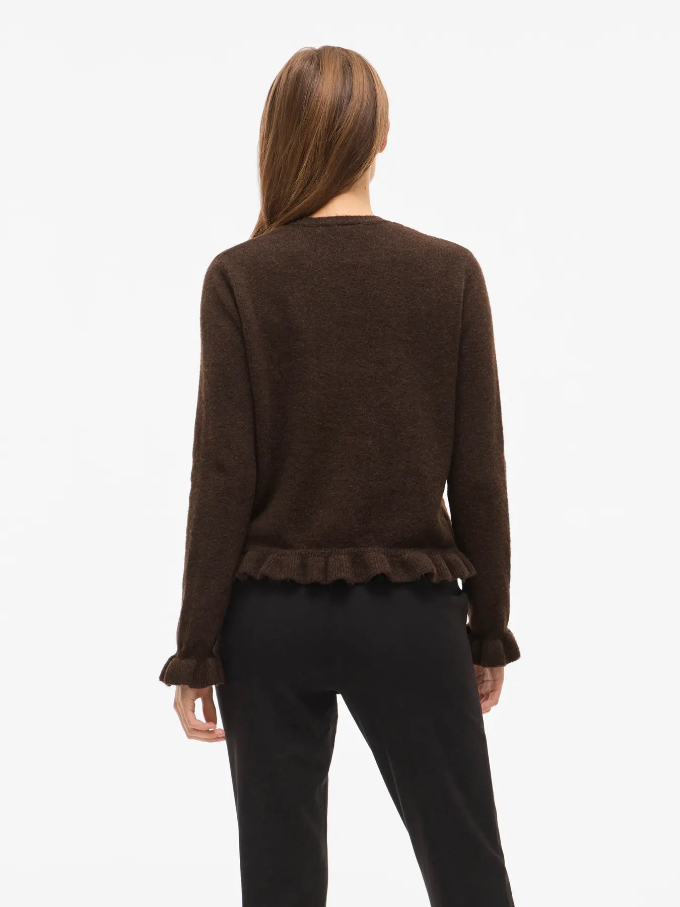 JACIA O-NECK L/S FRILL KNIT CARDIGAN