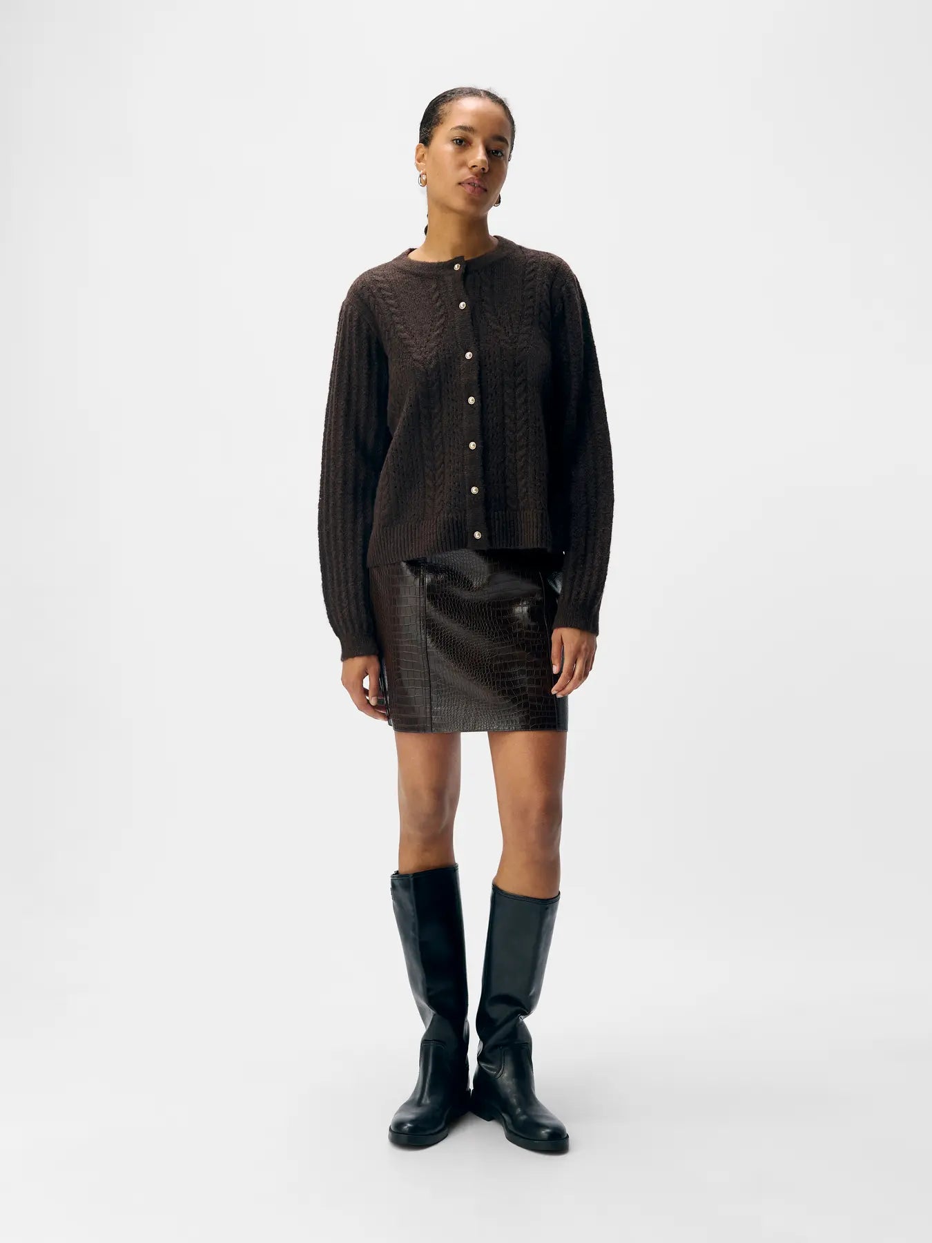OBJFLORA RE LS KNIT BUTTON CARDIGAN