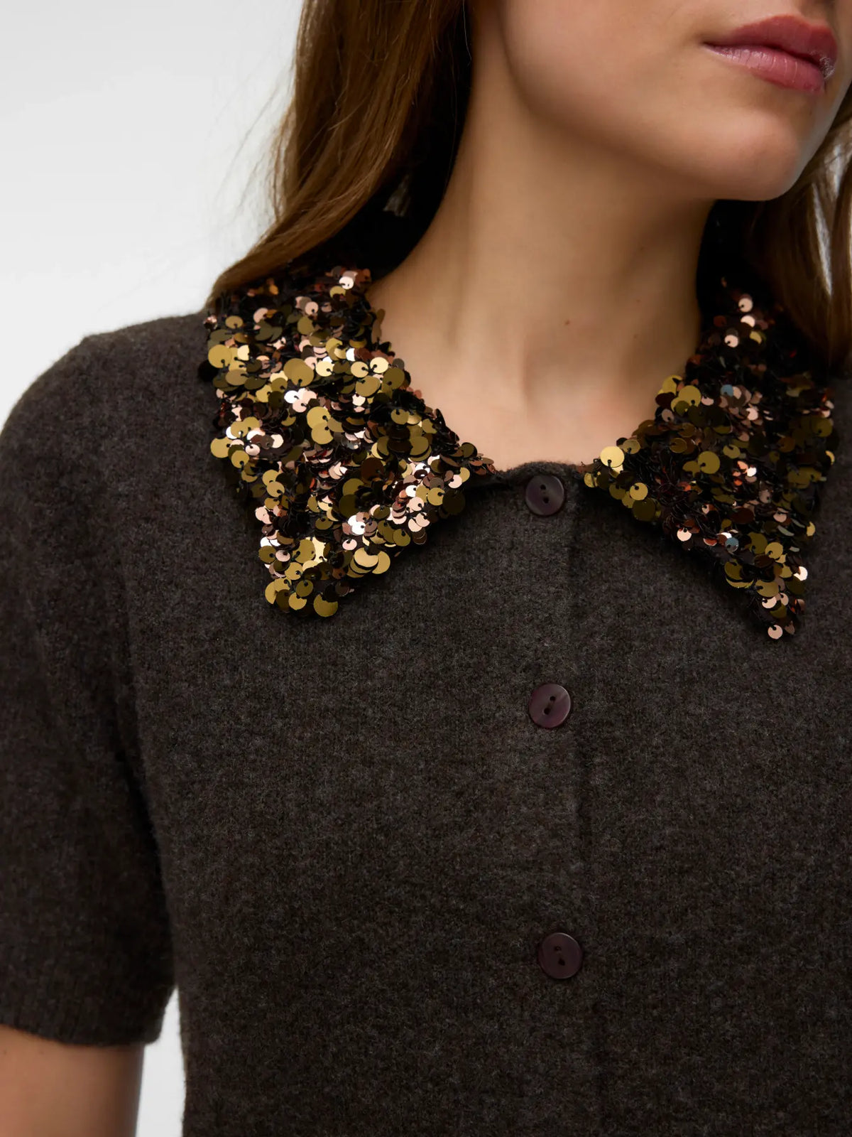 VMJONAH 2/4 O-NECK SEQUINCE COLLAR CARDI