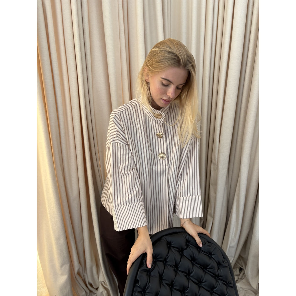Klara High Neck Shirt Stripe Beige
