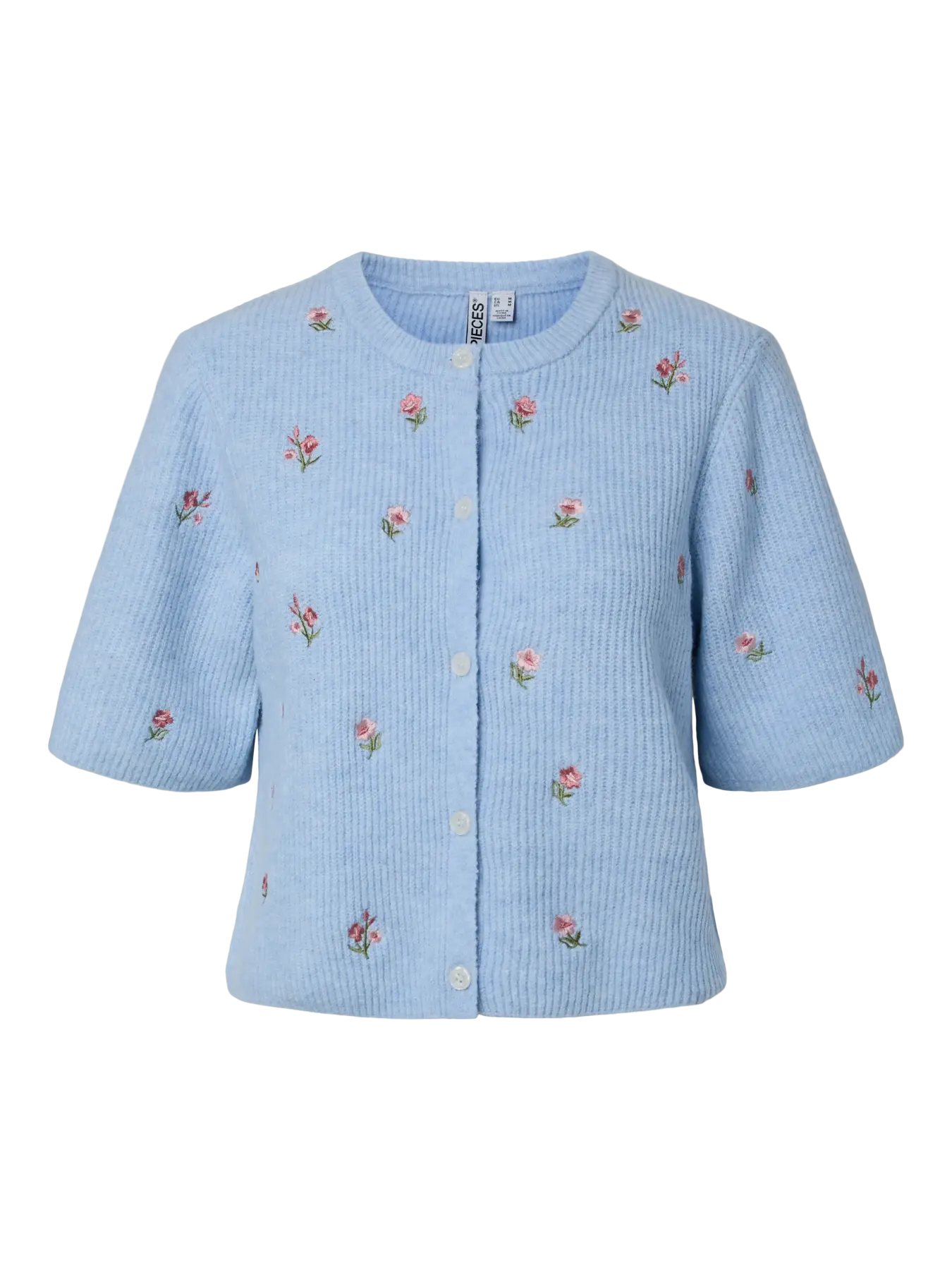 PCSILLY SS O-NECK EMB KNIT CARDIGAN