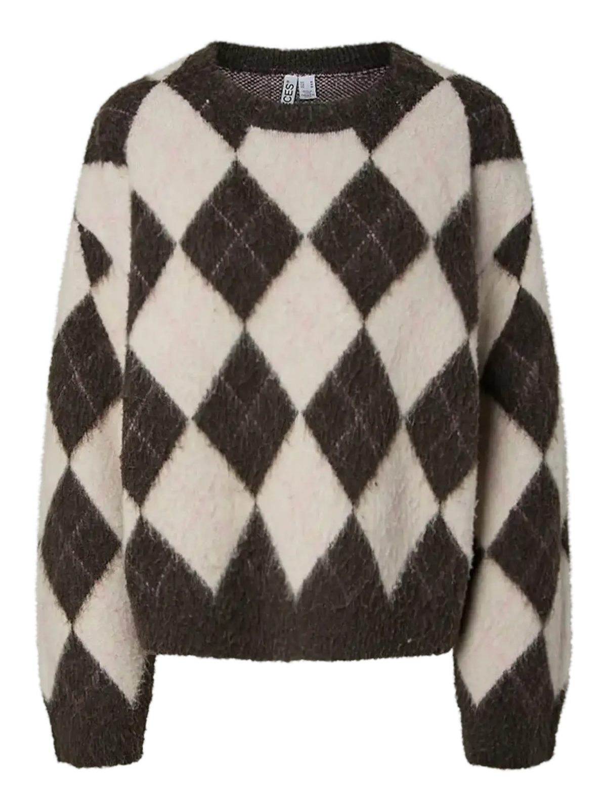 PCALVA LS LOOSE O-NECK CHECK KNIT