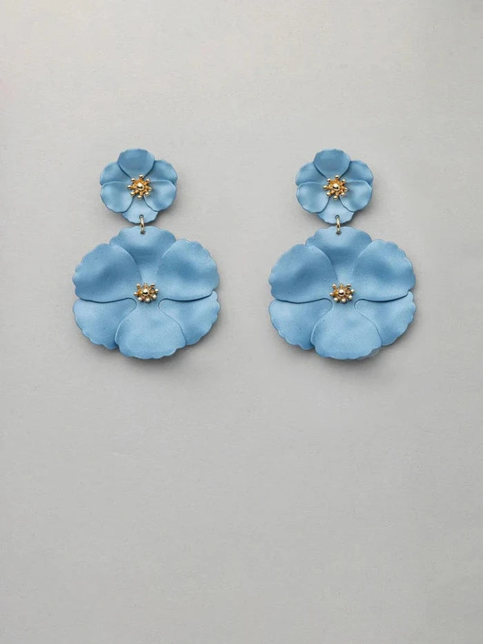 Flower Twin Earrings Denim Blue