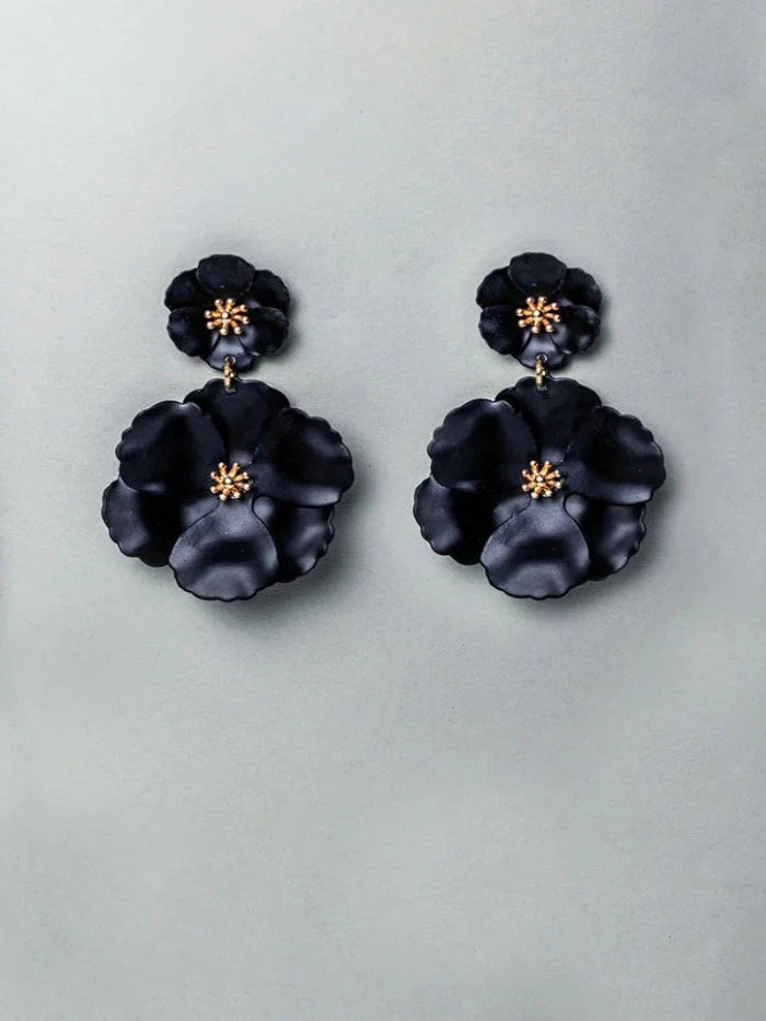 Flower Twin Earrings Black