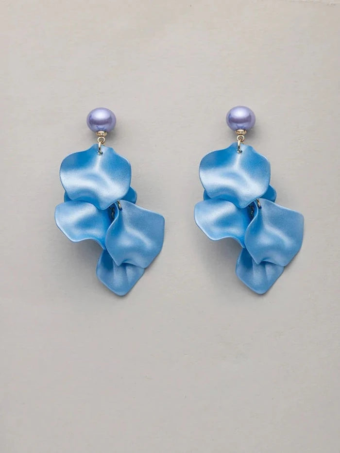 Pearl Leaf Earrings Denim Blue