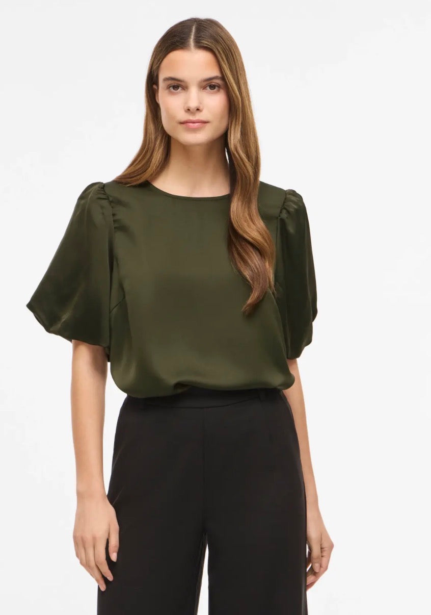 VIELLETTE 2/4 SATIN PUFF TOP