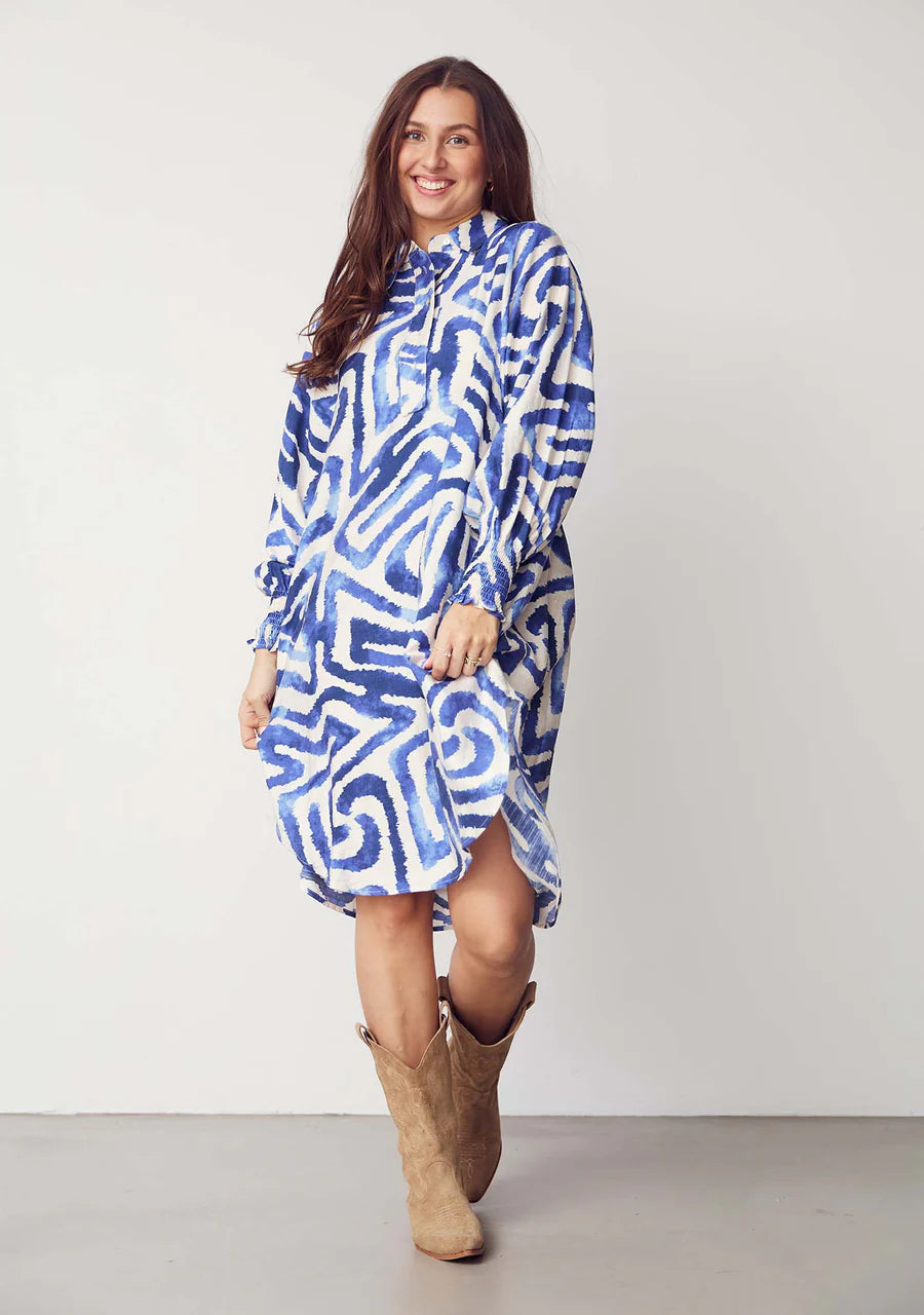 Ane Printed Dress - Blue Graphical