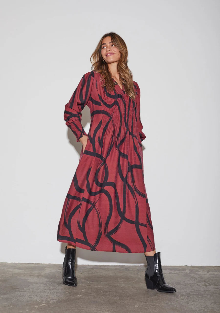 Ane V-Neck Dress - Black On Red