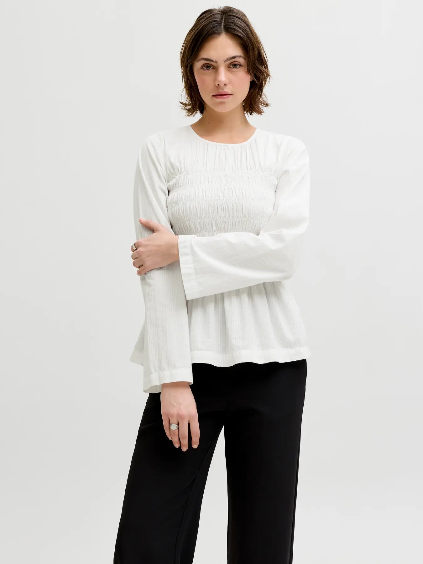 JXLINA SEERSUCKER LS SMOCK BLOUSE WVN