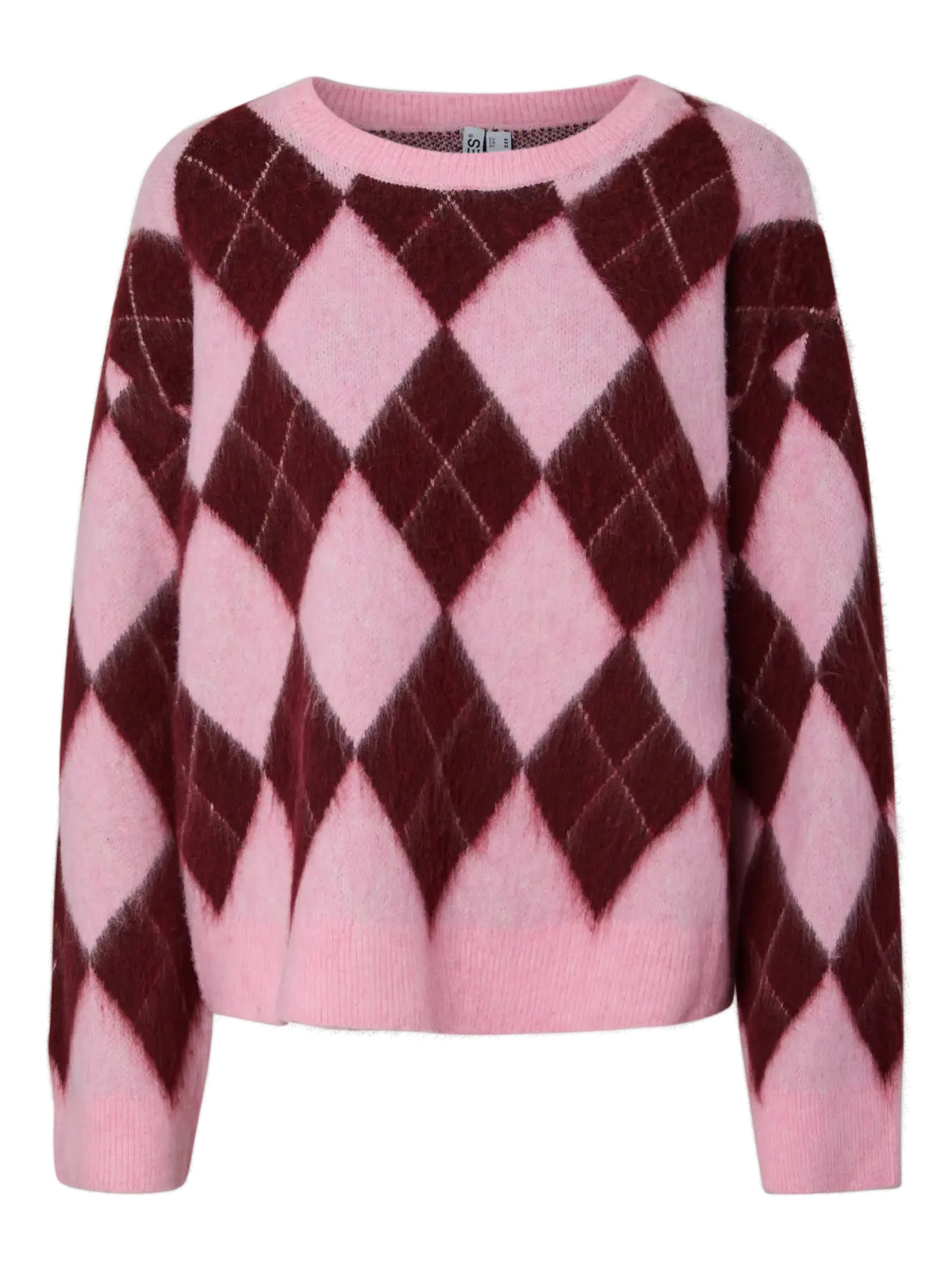 PCALVA LS LOOSE O-NECK CHECK KNIT