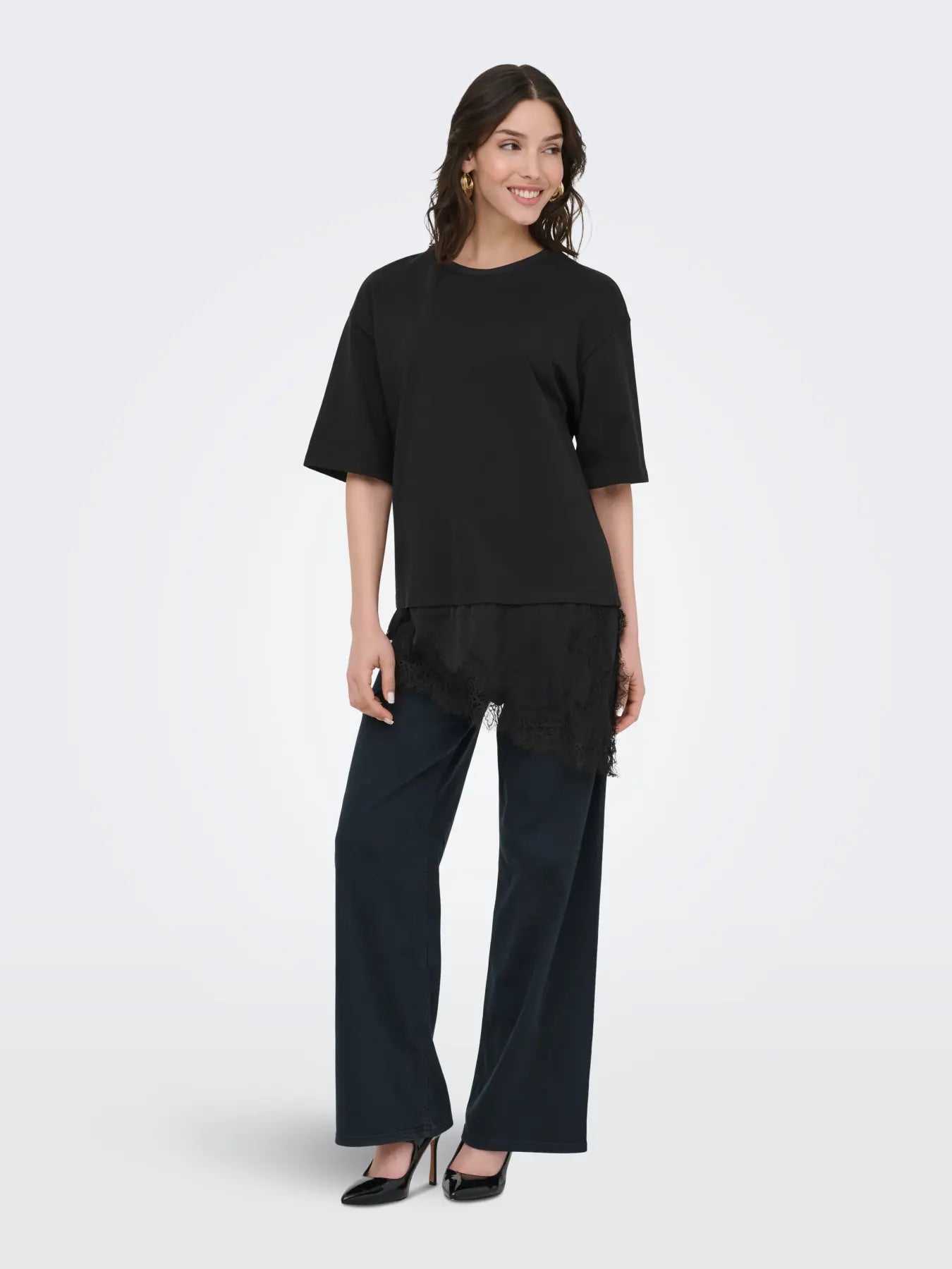 JDYALMA 2/4 LACE DETAIL T-SHIRT