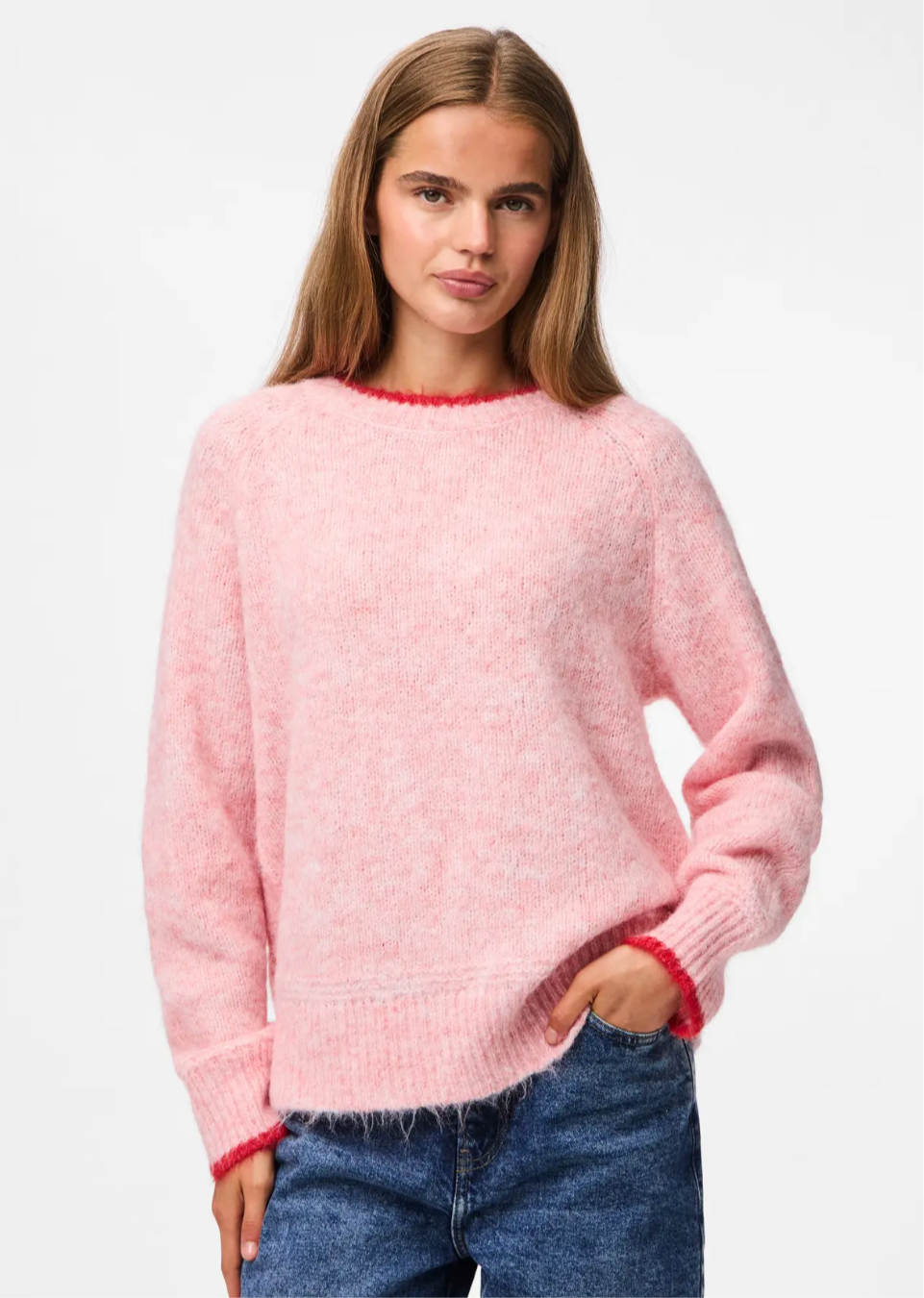 PCIVY LS O-NECK CONTRAST KNIT