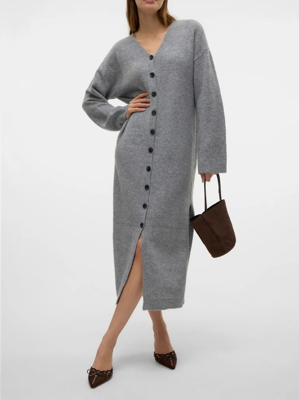 AWNINNA LS V-NECK 7/8 KNIT DRESS