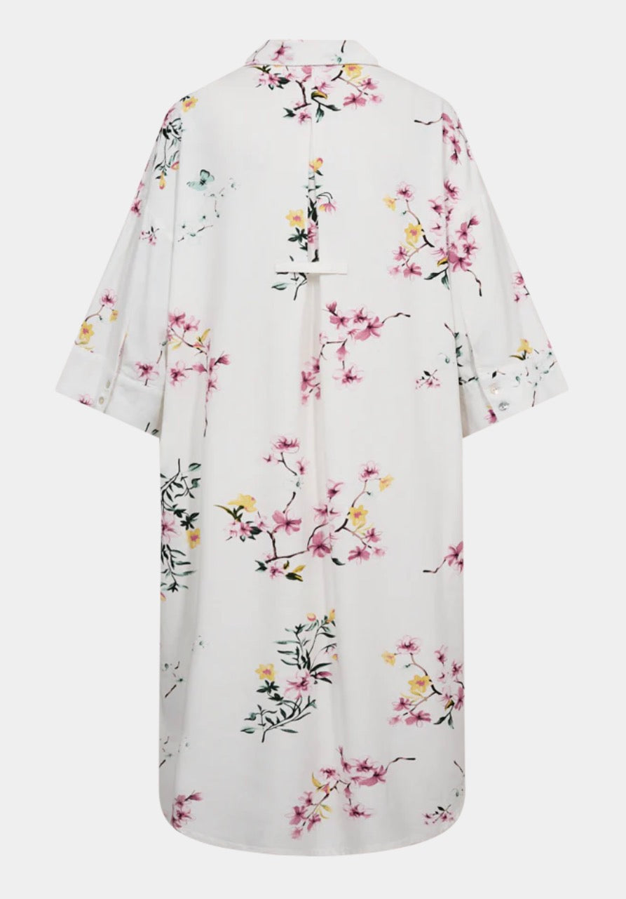 FQLAVISCO - DRESS WITH FLORAL PRINT - WHITE AND ROSE