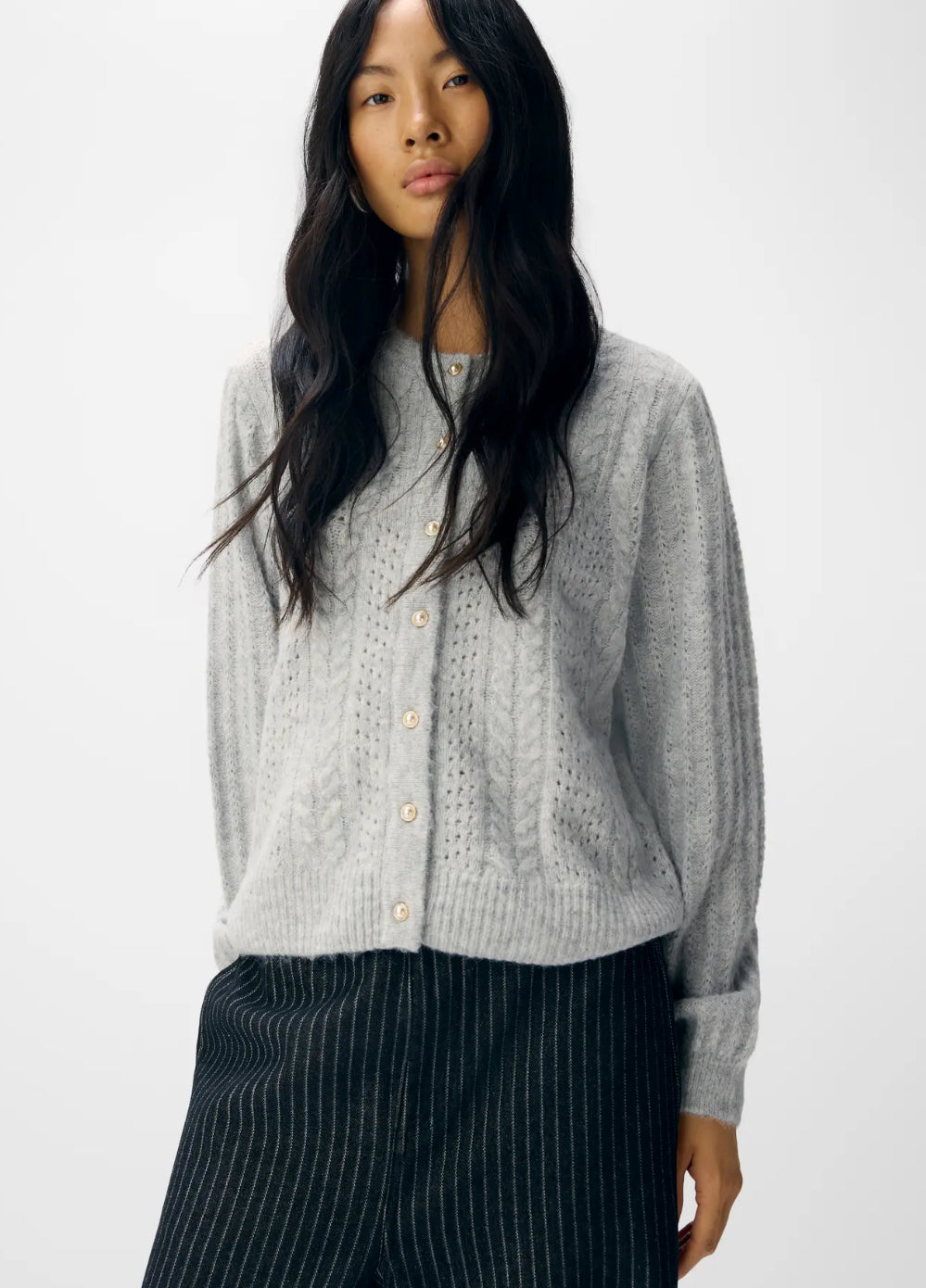 OBJFLORA RE LS KNIT BUTTON CARDIGAN