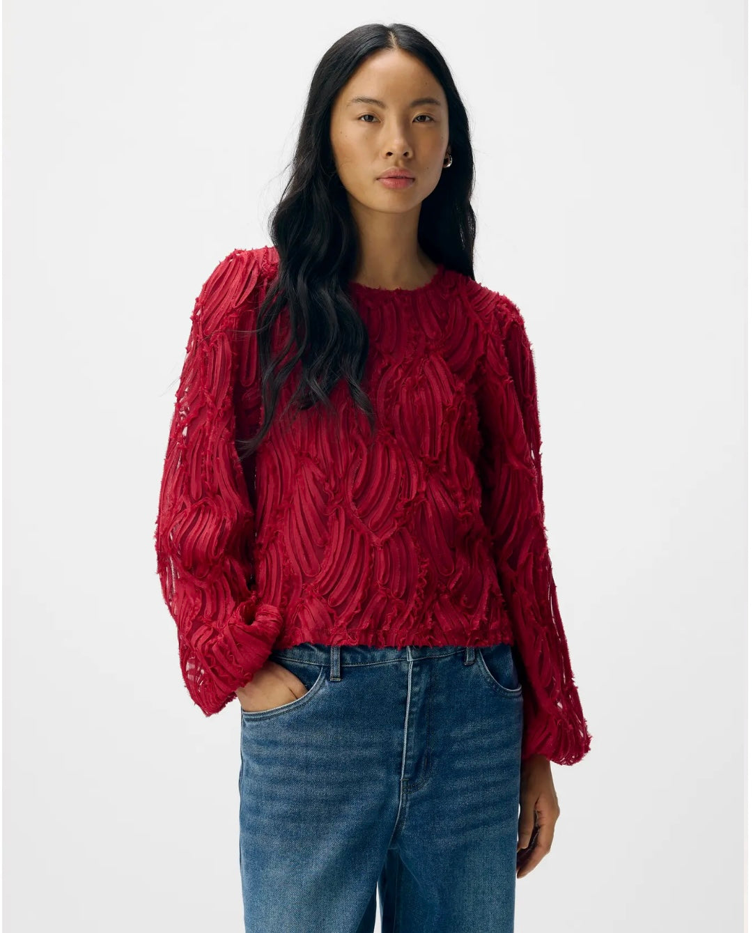 OBJLUCIE L/S RE O-NECK TOP