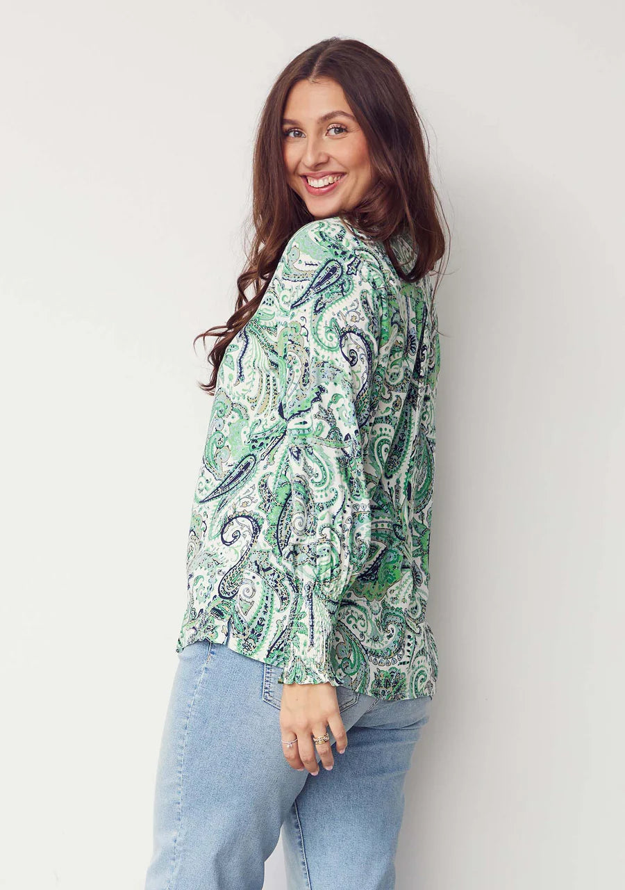 Gyta Smock Blouse - Green Paisley