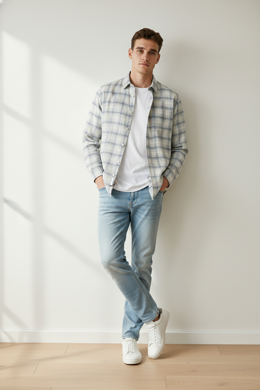 SLHRLXEDWIN CHECK LIGHT OVERSHIRT