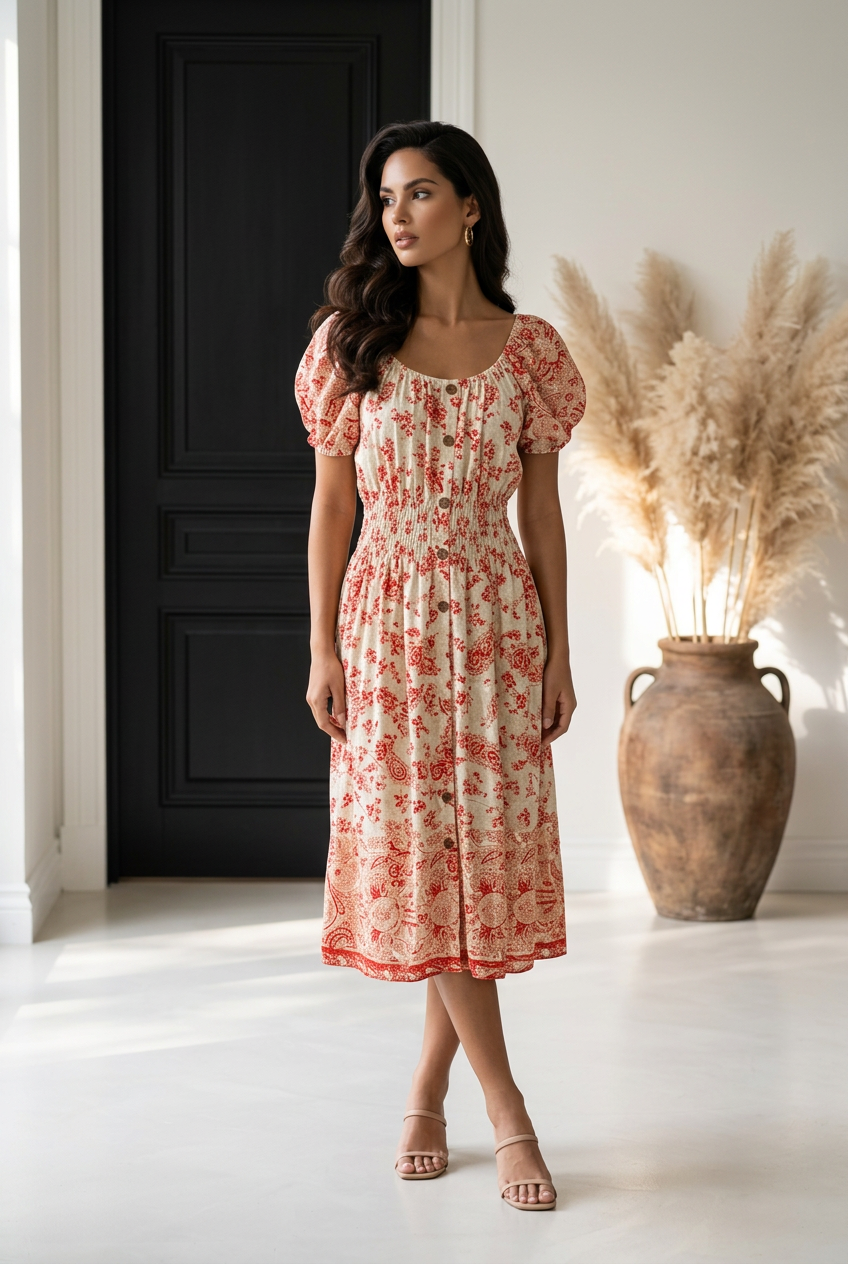 Caramell smock dress korall