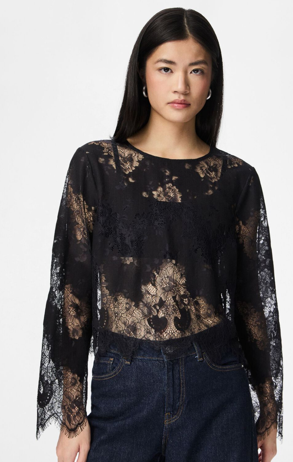 PCRINNE SPETS LÅNGÄRMAD TOPP